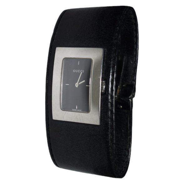 GUCCI Black Dial Black Leather Strap Quartz Women's Watch 7800L. - Picture 1 of 7